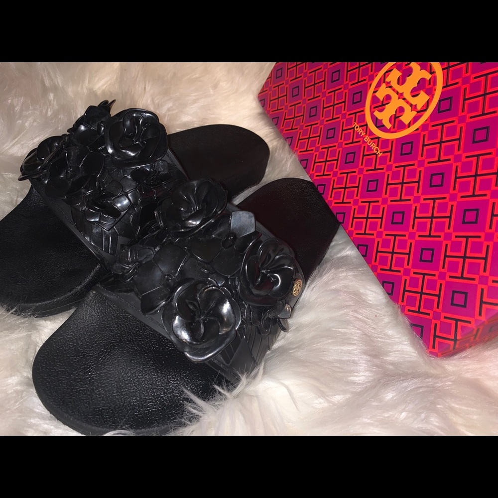 Tory Burch Blossom Slides (black)